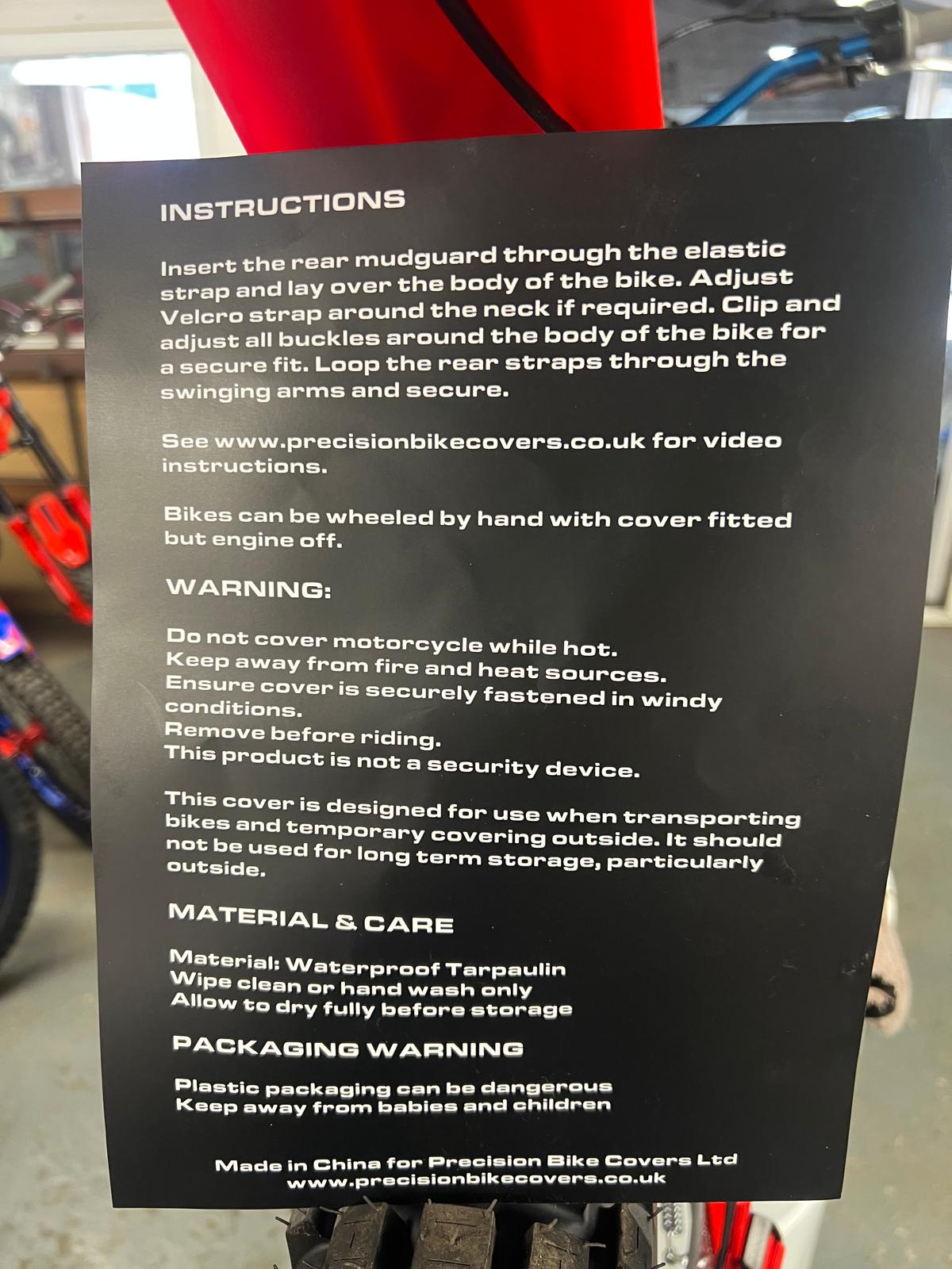 Precision Bike Covers - Trials Bike Cover